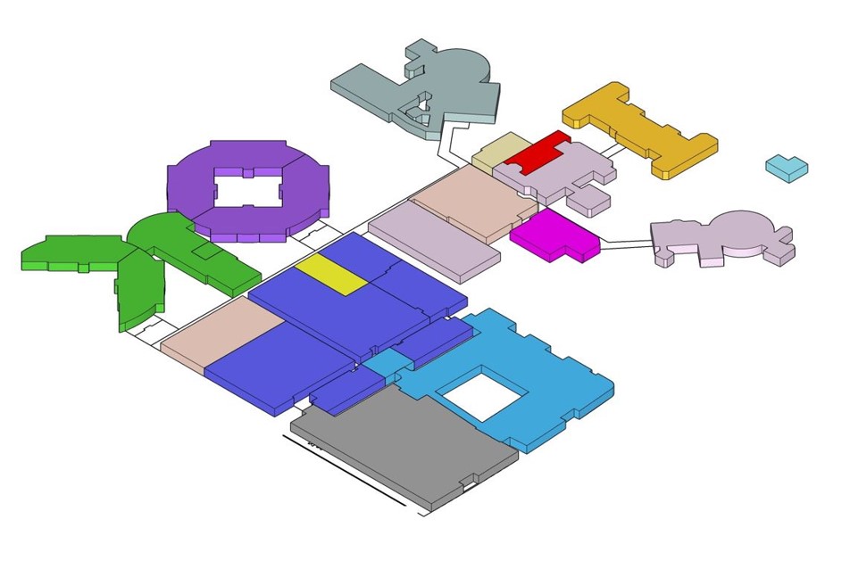 Simplified planned floor plan for the Ground Floor at Huddersfield Royal Infirmary